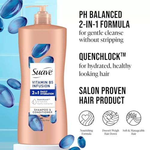 Suave Shampoo and Conditioner 2-in-1 Variety 2-Pack – Micellar Infusion & Vitamin B5 Infusion for All Hair Types, 28 Oz Ea